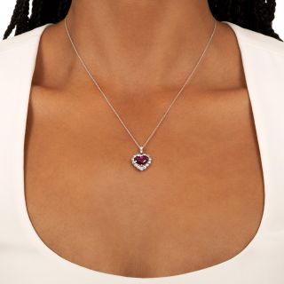 3.08 Carat No-Heat Heart-Shaped Ruby and Diamond Necklace - GIA