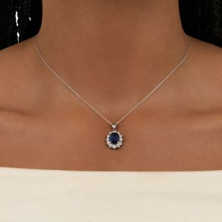 3.25 Carat No-Heat Sapphire and Diamond Halo Pendant