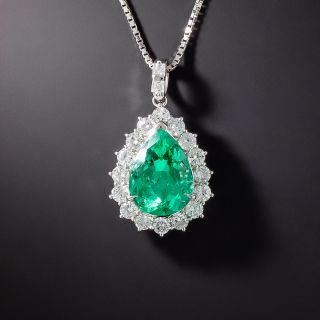 3.61 Carat Pear-Shaped Emerald and Diamond Pendant - GIA F1 - 1