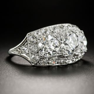 3.64 Carat Art Deco Platinum and Diamond Three-Stone Ring - GIA