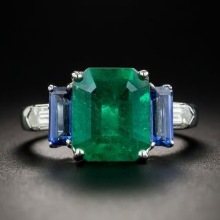 3.78 Carat Emerald Sapphire and Diamond Ring