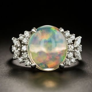 Estate Jelly Opal and Diamond Ring - 1