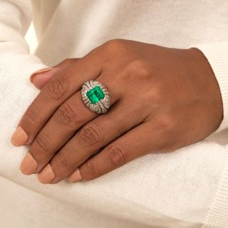 Art Deco Style 5.50 Carat Emerald and Diamond Ring