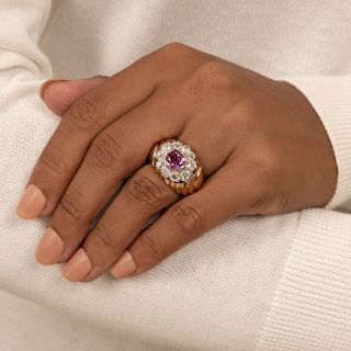 Retro No-Heat Pink Sapphire and Diamond Ring - GIA