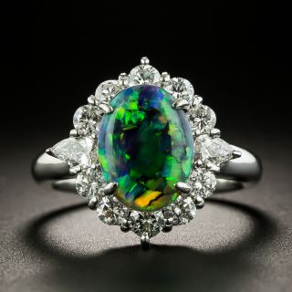 Estate Black Opal and Diamond Halo Ring - 1