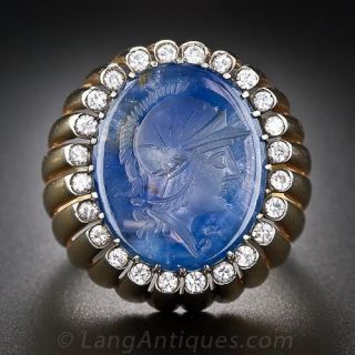 32.65 Carat Intaglio Sapphire Ring