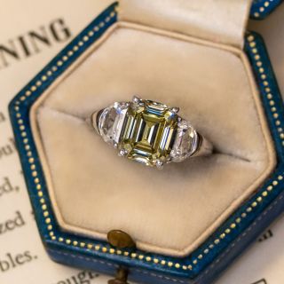 4.04 Carat Fancy Grayish Yellowish Green Diamond Ring - GIA 