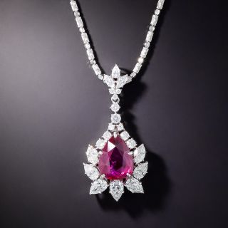 4.04 Carat No-Heat Pear-Shaped Ruby and Diamond Necklace - GIA - 1