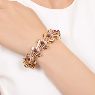 Retro Ruby and Diamond Bracelet