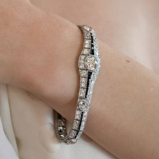 Art Deco Diamond Onyx Platinum Bracelet