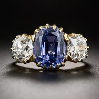 5.38 Carat Violet-Blue Sapphire and Diamond Victorian Ring - 1