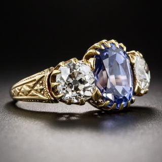 5.38 Carat Violet-Blue Sapphire and Diamond Victorian Ring
