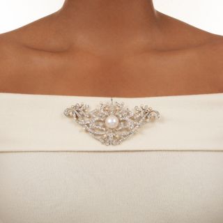 Giant Edwardian Diamond and Pearl Stomacher Brooch