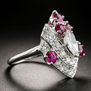 .54 Carat Marquise Diamond and Ruby Ring - GIA F SI1