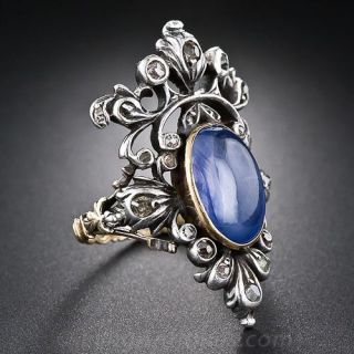 6.75 Carat Antique Sapphire and Diamond Ring