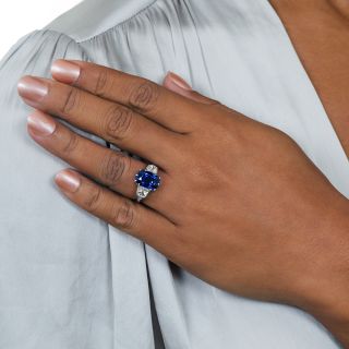 7.18 Carat No-Heat Cushion-Cut Sapphire Platinum and Diamond Ring
