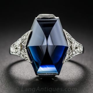 7.25 Carat French Art Deco Sapphire and Diamond Ring - 2
