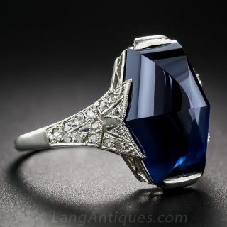 7.25 Carat French Art Deco Sapphire and Diamond Ring