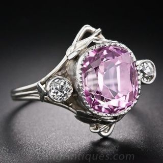 7.40 Carat Arts & Crafts Pink Sapphire Ring in Platinum