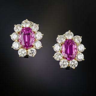 7.40 Carat Gem No-Heat Ceylon Pink Sapphire and Diamond Earrings - AGL - 1