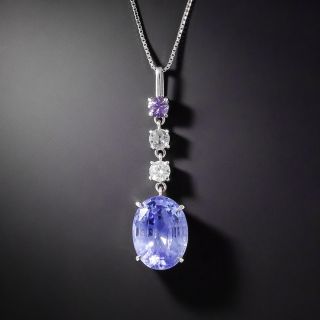 7.97 Carat No-Heat Color-Change Ceylon Sapphire and Diamond Pendant - GIA - 1