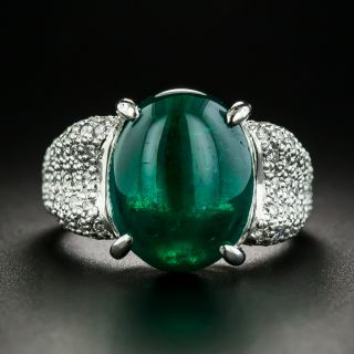 8.23 Carat Colombian Cabochon Emerald and Pave Diamond Ring - GIA - 2