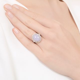 8.83 Carat Oval Lavender Jade and Diamond Halo Ring
