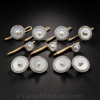 9 Piece Mother-of-Pearl Cufflink and Stud Set by Krementz