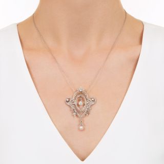 Edwardian Diamond Pearl Pendant Necklace
