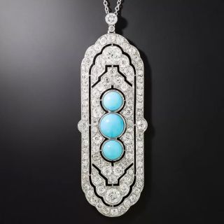 French Art Deco Turquoise and Diamond Pendant - 2