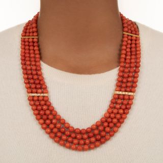 Vintage Four-Strand Red Coral Necklace 