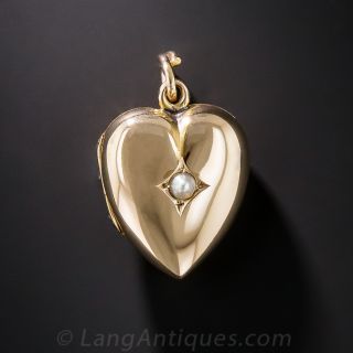 9K Puffed Heart Locket with Pearl