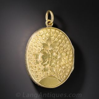 9K Yellow Gold Engraved Floral Locket