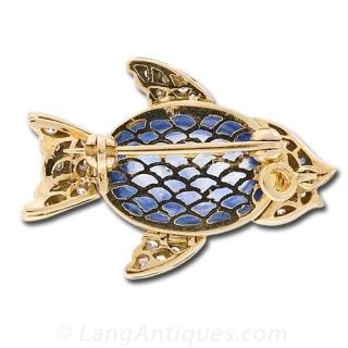Adorable Sapphire Fish Pendant/Brooch