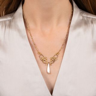 Alaskan Gold Nugget Necklace with Freshwater Pearl Drop