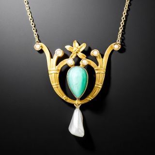 Amazonite and Freshwater Pearl Pendant Necklace, c.1900 - 2
