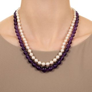 Amethyst and Cultured Pearl Double-Strand Necklace