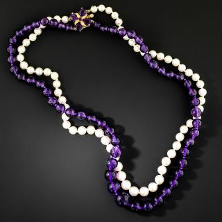 Amethyst and Cultured Pearl Double-Strand Necklace - 2