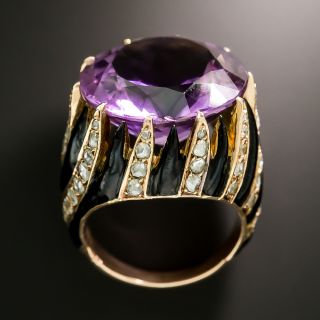Amethyst, Diamond and Enamel Cocktail Ring, Size 6 3/4 - 5