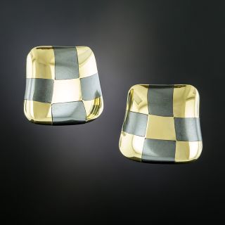 Angela Cummings Checkerboard Hematite Clip Earrings - 2