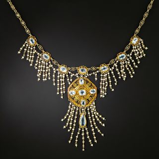 Antique Aquamarine and Pearl Cannetille Fringe Necklace, Circa 1900 - 3