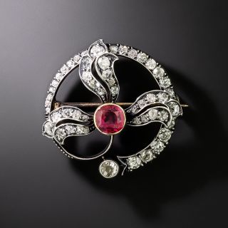 Antique Austro-Hungarian Red Spinel And Diamond Brooch - 2