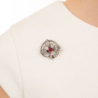 Antique Austro-Hungarian Red Spinel And Diamond Brooch