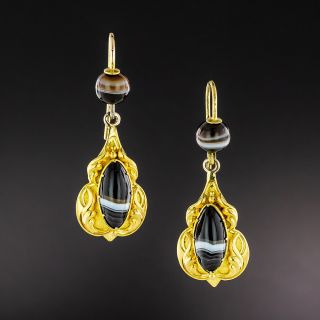 Antique Banded Agate Drop Earrings - 3