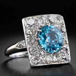 Antique Blue Zircon and Diamond Ring