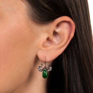 Antique Burmese Jade and Diamond Drop Earrings