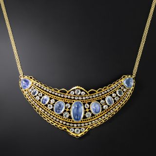 Antique Cabochon No-Heat Sapphire and Diamond Necklace, Circa 1900 - 2