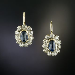 Antique Cabochon Sapphire and Diamond Earrings  - 3