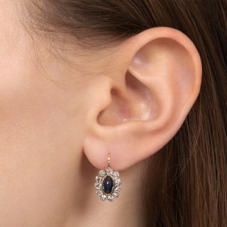 Antique Cabochon Sapphire and Diamond Earrings 