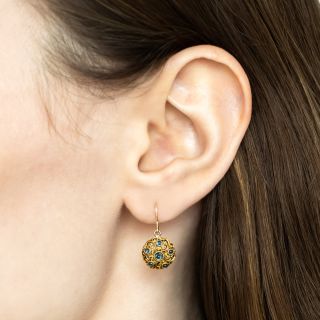Antique Cabochon Sapphire Dangle Earrings